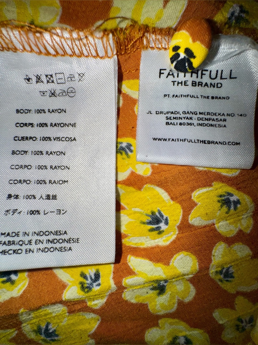 Faithfull the Brand “Ilia” Yellow Floral Mini Dress, Puffed Sleeves, Size 6 - Picture 9 of 14
